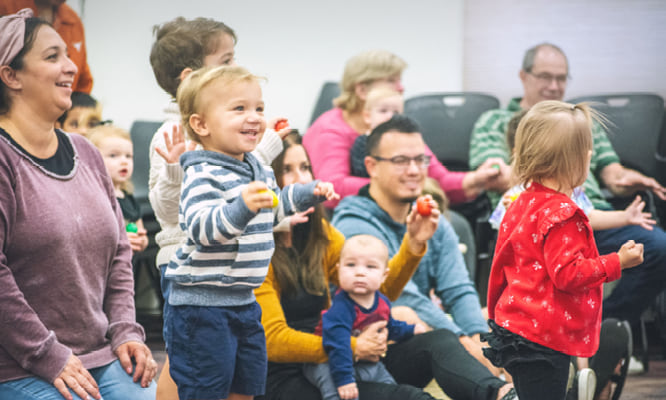 Families at a library event